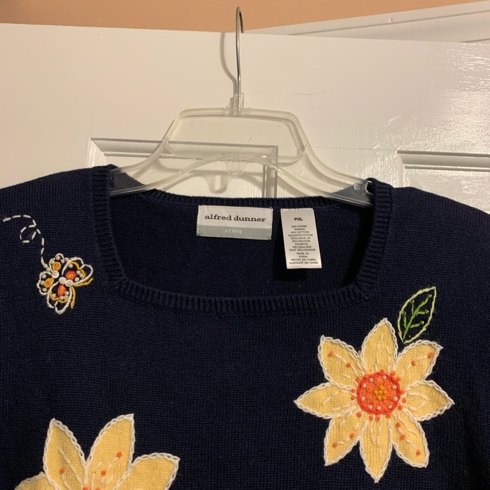 NWOT! blue Floral Sweater with Square Neckline - Picture 5 of 6